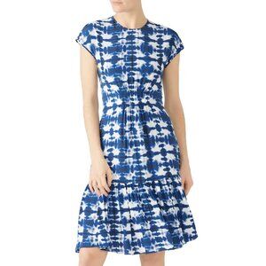Proenza Schouler SS/19 Blue & White Tie-Dye Crepe Short Sleeve Dress